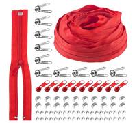 Rustark 1 rotolo da 9,14 m/10 yard #5 rosso cerniera set nylon zip zip divisibile con chiusura lampo cursore, tappi terminali e tappi di copertura in nylon per cucito fai da te