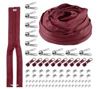 Rustark 1 rotolo da 9,14 m / 10 yard #5 vino rosso cerniera set nylon zip zip zip divisibile con chiusura lampo cursore, tappi terminali e tappi di copertura in nylon per cucito fai da te