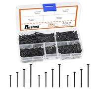 Rustark 500 pezzi di 4 dimensioni nero chiodi hardware kit assortimento chiodi a testa piatta unghie in legno unghie da parete piccole unghie per appendere foto unghie di finitura unghie comuni per
