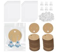 Rustark 600 cartoncini rotondi in carta marrone per orecchini da appendere, confezione con 200 carte porta orecchini da 4 cm, 200 chiusure in silicone per orecchini, 200 sacchetti autosigillanti