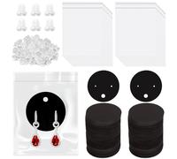 Rustark 600 cartoncini rotondi neri in carta per orecchini da appendere, confezione con 200 biglietti porta orecchini da 4 cm, 200 chiusure in silicone per orecchini, 200 sacchetti autosigillanti