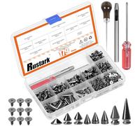Rustark Kit di 179 punte e borchie in metallo nero, 8 misure, con strumenti punk, rivetti a vite, rivetti a vite, rivetti per abbigliamento in stile punk, accessori per abbigliamento, decorazioni