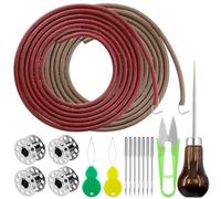 Rustark Kit di 20 attrezzi per macchina da cucire a pedale, include cintura in pelle da 1,83 m x 5 mm con gancio, bobine da cucire, infila ago, punteruolo, forbici per macchina da cucire universale a
