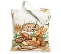 Rustic Bakery Bread Shop - Borsa in tela ad acquerello, 33 x 38 cm | Tema acquerello panetteria, estetica rustica, illustrazione del pane artigianale, costruzione in tessuto resistente