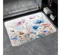 Rustic Boho Flower Bright Colorful Watercolor Blue Purple Pink Flower Botanical Cute Minimalist Aesthetic Tappeto Da Bagno Antiscivolo Zerbino Asciugapassi Confortevole Tappeti Da Bagno 40X60Cm