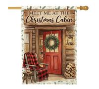 Rustic Cabin - Bandiera natalizia con citazione di benvenuto, 71 x 101 cm | Tema rustico della cabina, bandiera del cortile, coperta scozzese di bufalo, decorazione invernale del portico