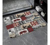 Rustic Cabin Bear Deer Wolf Country Woods Wild Animal Red Black Buffalo Plaid Hunting Adventure Camping Farmhouse Vintage Tappeto Entrata Confortevole Zerbino Ingresso Tappeti Da Bagno 40X60Cm