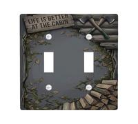 Rustic Cabin Life Quote Axes - Placca di copertura per interruttore della | Tema rustico della cabina, illustrazione di assi incrociate, dettaglio di legna da ardere impilata, decorazione del bosco