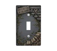 Rustic Cabin Life Quote Axes Toggle Switch Plate | Tema rustico della cabina, illustrazione di assi incrociate, dettaglio di legna da ardere impilata, decorazione del bosco