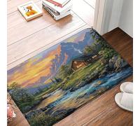 Rustic Cabin Nature Green Woods Mountain Sunset River Hunting Natural Scenery Zerbino Asciugapassi Lavabile In Lavatrice Zerbino Ingresso Antiscivolo Tappeto Da Bagno Per Esterno Vasca 40X60Cm