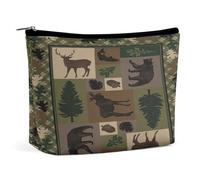 Rustic Cabin Wild Alce Cervo Orso Check Plaid Pattern Borsa cosmetica portatile Borsa portaoggetti multifunzione Borsa per il trucco in PU, Organizer per cancelleria con cerniera per ufficio di riunio