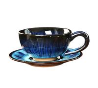 Rustic Ceramic Mug - 150 ml Japanese Coffee Mug And Saucer Set Vintage Stoneware Latte Cup, Handmade Kiln Changing Japanese Coffee Cup For Pour Over Espresso Gift