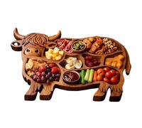Rustic Charcuterie Board - Highland Cow Wooden Serving Tray | Farmhouse Dec | 33x28cm or 33x30cm, Solid Wood, Handmade Highland Cow Shape, Farmhouse Style, Divided Tray for Cheese, Fruit, Snacks and