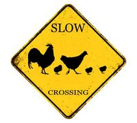 Rustic Chicken Xing - Cartello di avvertimento con galline che attraversano - 30 x 30 cm cartello quadrato in alluminio - Divertente cartello rallentante per cortile strada fattoria - Decorazione per