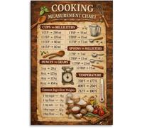 Rustic Cooking Measurement Poster Kitchen Conversion Chart Canvas Wall Hang for Living Room(Framed,12x18inch(30x45cm))