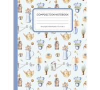 Rustic Cottage Wide Ruled Composition Notebook - 120 Pages (7.5 x 9.25 in): Charming Farmhouse Journal with Watercolor Flowers, Teapots & Home Decor - Perfect for Writing, Notes & School