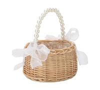 Rustic Elegant Wicker Rattan Basket With Handle Wicker Flower Girl Basket Decorative Eggs Candy Baskets For Wedding Camping Home Decor