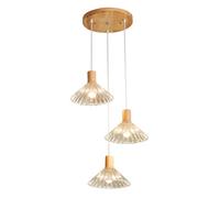 Rustic Farmhouse Glass Fixture, Wood Light Dining Room Hanging Chandelier for Kitchen Island, Retro Pendant Lighting