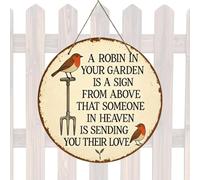 Rustic Farmhouse Sign, Wooden Robin Decor, 20cm Round