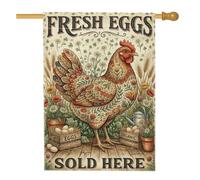 Rustic Fresh Eggs - Bandiera rustica per la casa, con citazione gallina, 71 | Stile rustico rustico, bandiera del cortile, tema della fattoria di campagna, illustrazione floreale di pollo