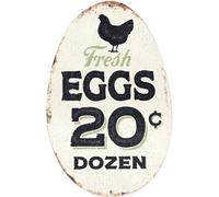 Rustic Fresh Eggs Metal Sign - Farmhouse Wall Art for Chicken Coop Dining Room or Kitchen