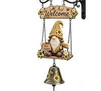 Rustic Garden Gnome Bell, Welcome Bell Wall Hanging Decor (Sunflowers)