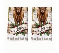 Rustic Highland Cow Ranch Christmas Citazione 2 Pz Asciugamani da cucina