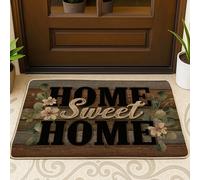 Rustic Home Sweet Home, Zerbino con motivo floreale marrone, per interni ed esterni, decorazione per case in campagna, impermeabile, antiscivolo, assorbe la polvere, facile da pulire, 73 x 43 cm
