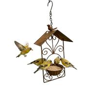 Rustic Iron Bird Feeder - Hanging Rain Snowproof With Cover | Vintage Wild Bird Feeder For Garden Yard | Weather Resistant Outdoor