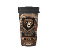 Rustic Lodge Bear - Tazza da viaggio da 473 ml, a doppia parete, con coperchio e manico, per auto, ufficio quotidiano