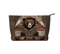 Rustic Lodge Bear - Trousse per cosmetici, in velluto a coste, portatile, da donna, con cerniera, colore nero, taglia unica