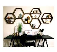 Rustic Modern Wall Shelf (6 pezzi), color noce, 40 x 37 x 10 cm, 100% legno solido, da parete, elegante per la casa e l'ufficio