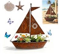 Rustic Sailboat Metal Planter, Metal Art 3D Decor with Planter Function, Handcrafted Sailboat Planters, Weather-Resistant Succulents, Flowers - Charming Garden or Shelf Decor (1pc)