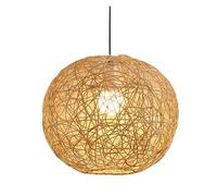 Rustic Shape Pendant Metal Hollow Shade E27 Natural Weaving Lamp Chandelier Retro Rattan Woven Wicker Light for Hallway Dining Room Kitchen Lamp(11.8in)