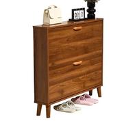 Rustic Shoe Cabinet with 2 Flip Doors Narrow Farmhouse MDF Shoe Storage Rack Freestanding Slim Shoe for Entryway Hallway Foyer (L100cm x W17cm x H83cm)
