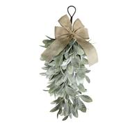 Rustic Teardrop Wreath - Artificial Greenery with Decorative Bow, Year-Round Durable Hanging Ornament, Front Door Accent, Farmhouse Style Interior Exterior Decoration | Home Apartment Office Porch Pat