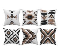 Rustic Throw Pillow Covers Set of 6, Aztec Southwestern Western Brown Wooden Texture Home Decor Outdoor Couch Decorative Cushion Case 18"X18"