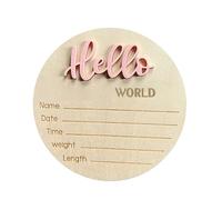 Rustic Timber Infant Reveal - Disco inciso in legno estetico personalizzato, accessorio per decorazione minimalista, incisione personalizzata | Cornice floreale circolare per documentare l'arrivo