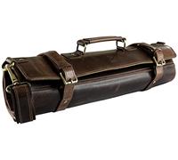 Rustic Town, custodia in pelle genuina per coltello da chef, rullo per coltello da chef multiuso, Marrone noce, L