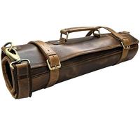 Rustic Town Rotolo multiuso per coltelli da chef in vera pelle, Marrone chiaro, Rotolo di coltelli