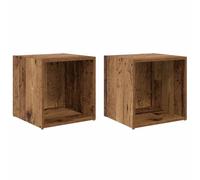 Rustic Wall Mounted TV Stand Set 2 Pieces Old Wood 37 x 35 x 37.5 cm Storage Shelf Unit for Living Room Bedroom Floating Media Console with 4 Shelves