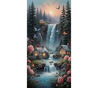 Rustic Waterfall Landscape Diamond Art Kits,5D Diamond Painting Kits for Adults,DIY Full Square Drill diamond painting kits for Beginners Rhinestone Embroidery Picture Art For Home Decor 100x210 cm