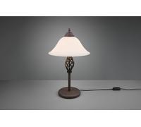RUSTICA LAMPADA DA TAVOLO METALLO RUGGINE CON DIFFUSORE VETRO BIANCO H. 50CM 2 LUCI ATTACCO E14