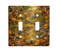 Rustico Cervo Autunno Foresta Doppia Luce Interruttore Piastra di Copertura | Scena della fauna selvatica, foglie autunnali, decorazione rustica per cabina, opere d'arte ispirate alla natura