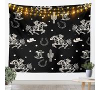 Rustico Cowgirl Arazzi S Size Rural Sketch Stile Cowboy Stivali Cappello Coperta da parete per camera da letto Sud-ovest Stella Cactus Cavallo Nero Appeso da parete Arte per bambini