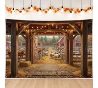 Rustico Farm Barn Scene Autumn Sfondo Banner 180,3 x 109,2 cm | Estetica rustica della fattoria, sfondo fotografico, scena della fattoria pastorale, interni in legno