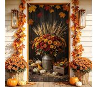 Rustico Farmhouse Autumn Harvest Mums Chrysanthemums Door Covers 91,4 x | Lattina di latte rustica, striscione per portico, steli di grano, stile fattoria, tema raccolto, decorazione portico