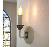 Rustico Lampada da Parete Candela 8 Legno Bianco Shabby Stile Country Design