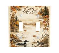 Rustico Loon Lake Autunno Paesaggio Doppio Interruttore Luce Piastra di | Decorazione rustica per cabina, paesaggio del lago del bosco, arte del paesaggio stagionale, regalo per gli appassionati