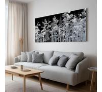 Rustico Piante Foresta Bambù Foglie Bianco Nero Quadro su Tela con Cornice Minimalista e Kit di Montaggio per Decorazione Murale Soggiorno Camera e Ufficio, Montaggio Richiesto Casa 90 x 60 cm